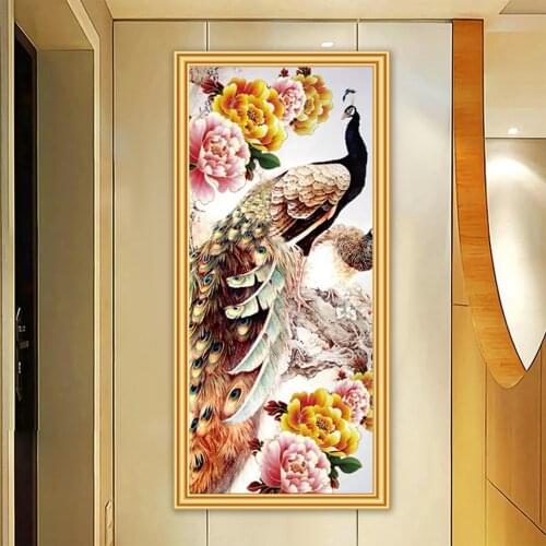 DIY 5D Diamond Painting Peacock Peony Cross Stitch Kits Full Drill Embroidery Mosaic Art Picture of Rhinestones Home Decoration