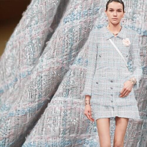 White waxberry France Blue Purple Tweed Fabrics Garment Materials Autumn Women Jacket Suits Coat Sewing Cloth Tailor Freeshippin