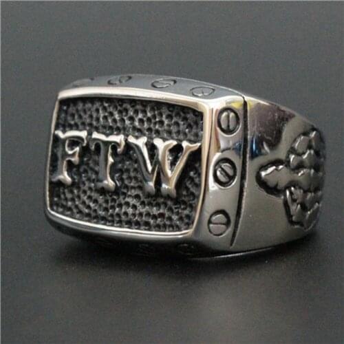 CFBulongs Retro Personality English FTW Middle Finger Men Ring Punk Boyfriend Motorcycle Exquisite Stainless Steel Charm Jewelry