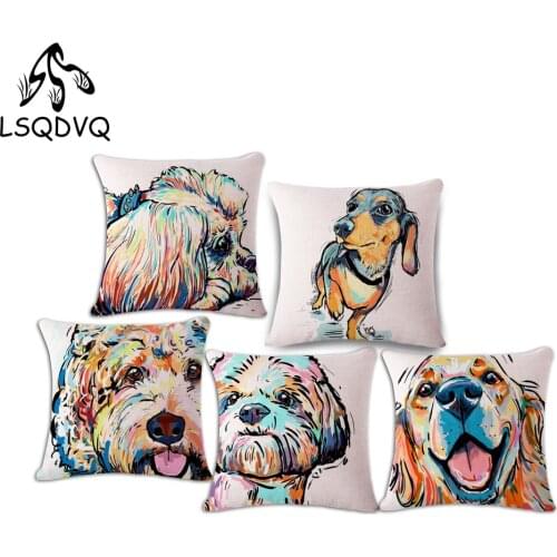 Decorative Throw Pillow Case Animals Dog Teddy Cotton Linen Cushion Cover For Sofa Home Capa De Almofadas 45x45cm