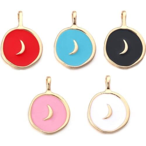 New Fashion Drop Oil Enamel Moon Charm Pendant Double Side Pendant For Jewelry Making DIY Earring Necklace Making Wholesale