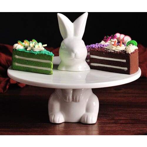 DyuIhr Nordic Creative Split Rabbit Round Plate Ceramic Crafts Home Afternoon Tea Pastry Plate Holiday Party Dessert Plate