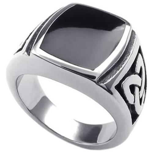 Figure Viking Mens Signet Knot punk Rings Black Enamel Celti knot Magic 316L Stainless Steel Ring Biker Fashion jewelry