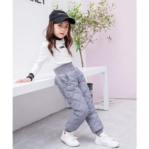 Fleece Pants For Boy Winter Casual Cotton Warm Thick Trousers Childrens Plush Solid Color Pants Girls' Waist Trousers TZ869