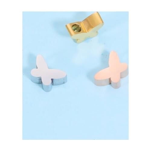 Fnixtar 20Pcs 7.5*5mm Single Hole Butterfly Beads Mirror Polish Stainless Steel Beads For DIY Making Necklaces Bracelets Jewelry