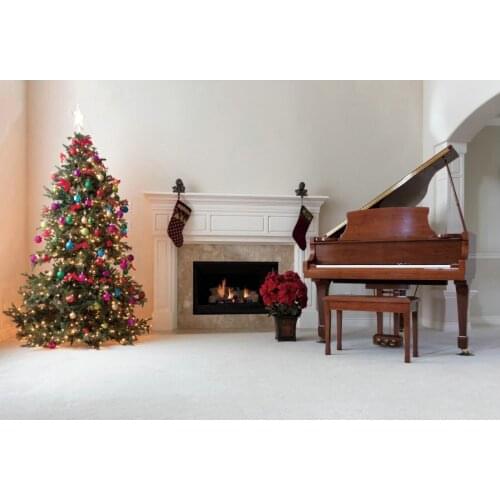 Christmas Decor Backdrop Christmas Tree Piano Fireplace Background New Year Xmas Party Decoration Newborn Portrait Photo Booth