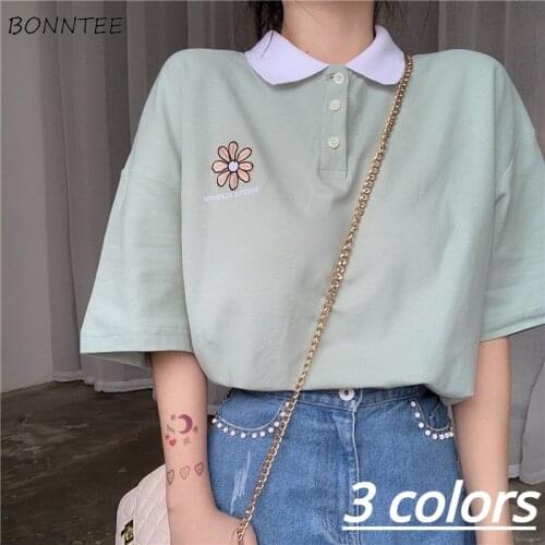 T-shirts Women Summer Patchwork Japan Style Kawaii Students Preppy Cute Lovely Clothes New Harajuku Female Embroidery All-match