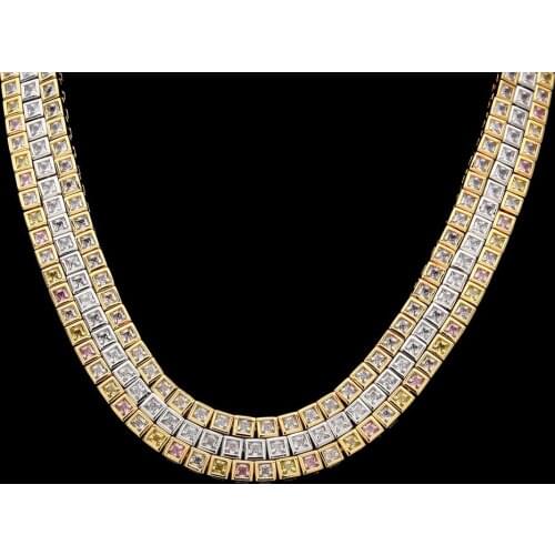 Hip hop new square zircon necklace copper inlaid zircon a row of necklace color zircon mens necklace gift