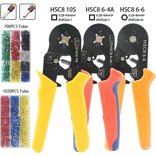 Tubular terminal crimping tools mini electrical pliers HSC8 10SA/6-4 0.25-10mm2 23-7AWG 6-6 0.25-6mm2 high precision clamp sets