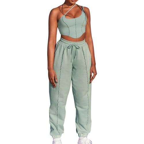 BAMBOOBOY Women 2021 Spring and Summer New Fashion Chic Sexy Solid Color Suspender Vest Casual Sports Pants Two Piece Suit LN361