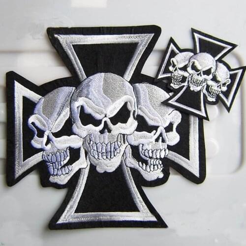 Maltese 3 Skull Cross Chopper Biker Heavy Metal patches Embroidered Iron-on Motorcycle MC Biker Patch for vest coat