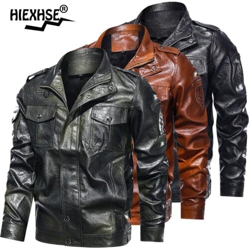 2021 Men Motorcycle Jacket Autumn Winter Men Faux Pu Leather Jackets Casual Embroidery Biker Coat Zipper Fleece Jacket Badges