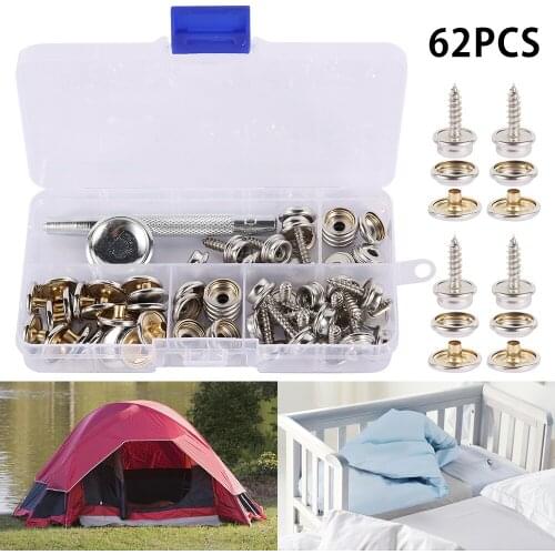 62pcs Stainless Steel Canvas Screw Snap Fasteners Press Stud Canvas Screw Snap Kit Boat Cover For Leather Jackets Handbags