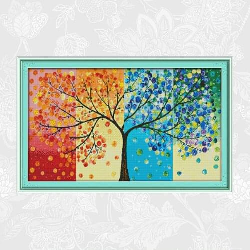 Four Seasons Money Tree Aida Canvas Cross Stitch Kit DMC Cotton Thread Embroidery Set DIY Needlework Send Accessory Tools