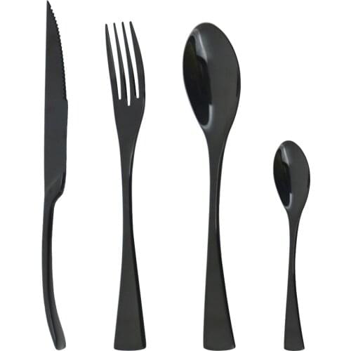 304 Stainless Steel Cutlery Set Steak Knife Fork Spoon Dinnerware Set 4Pcs Black Dinner Tableware Western Kitchen Silverware Set