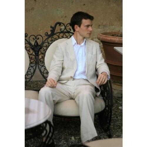 Latest Coat Pant Designs Ivory Linen Men Suit Summer Beach Slim Fit Tuxedo 2 Piece Groomsman Suits Custom Blazer Terno Masculino