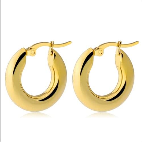 New Simple Punk Gold Color Stainless Steel Ear clip Fashion Round Stud Earrings For Women Men Piercings Fashion Jewelry