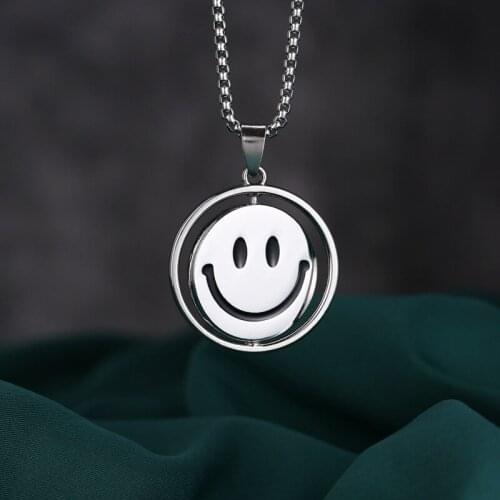 Rotating Smiling Face Crying Face Necklace Titanium Steel Wild Sweater Sweater Chain New Male And Female Couples Male Tide Long