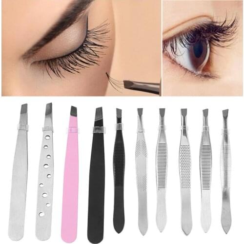 10pcs/set Stainless Steel Eyebrow Tweezers Portable Hair Pluckers Eye Lashes Extension Clips Eyebrow Trimmer Beauty Makeup Tools