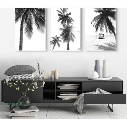 Tropical Landscape Poster Black White Minimalist Wall Picture Beach Canvas Painting Nordic Palm Tree Print Art Home Decor