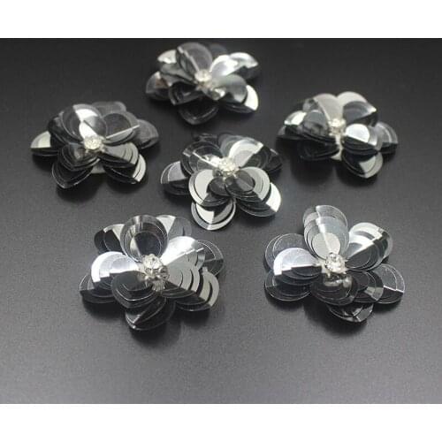5 PCs Plastic Appliqued Patches with Rhinestone Sequins Clear DIY Craft Flower Iron gray Gun color hat Garment Accessory
