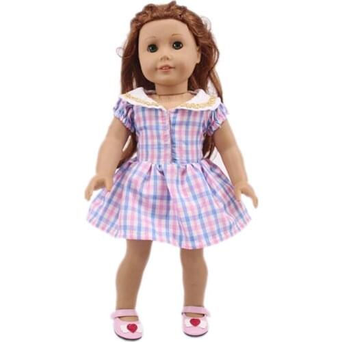 New Pattern Plaid Dress With Gold Collar Fit 18 Inch American&43cm Baby New Born Doll Clothes Accessories Girls' Toys