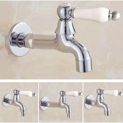 Polished Chrome Ceramic Handle Washing Machine Faucet, Mop Pool Faucet Sink Water Taps Toilet Cold Bibcock ZD085
