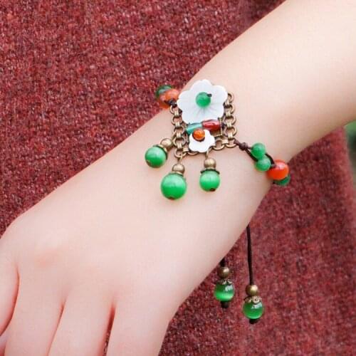 Nature women shell flowers jewelry ethnic bracelet .new fashion chalcedony stones vintage bracelets