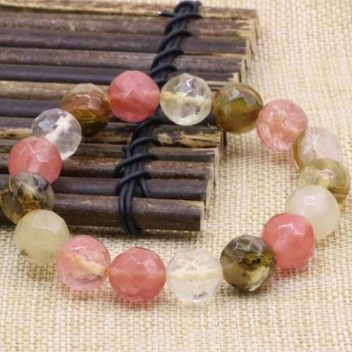 Strand bracelets multicolor faux watermelon stone crystal 12mm faceted round beads bangle women fashion jewelry 7.5inche B3166