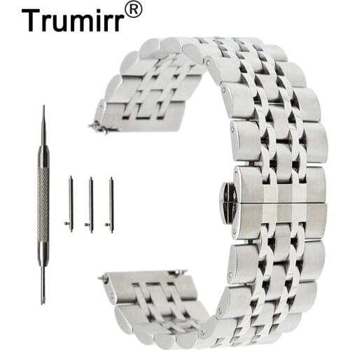 22mm Stainless Steel Watch Band Butterfly Buckle Strap for Moto 360 2 46mm 2015 Wrist Belt Bracelet + Tool Black Gold Silver