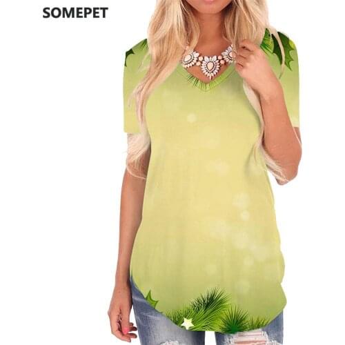 SOMEPET Christmas T-shirt women Plant Tshirts Printed Decorate V-neck Tshirt Party Funny T shirts Womens Clothing Fashion