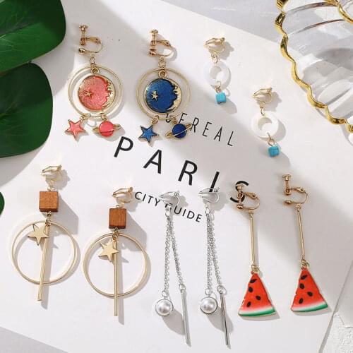 Five pairs Korean Jewelry Long Section Clip on Earrings Geometric Rectangle Earrings For Women Gifts Wholesale