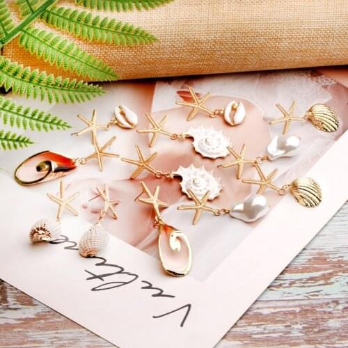 MOON GIRL Natural Shell Statement Dangle Earring for Women Vintage Cowrie Chic Party Wedding Aretes Femme Jewelry Dropshipping