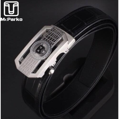 McParko Mens Belts Luxury Belt Crocodile Genuine Leather Belt Black Fashion Brand Leather Strap Elegant Business Gifts For Men