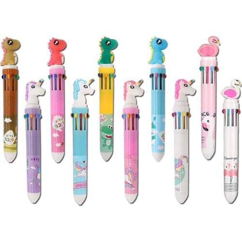 Fresh and 10 color hand account ball-point pen cartoon students stationery multifunctional press bullet ballpoint pen
