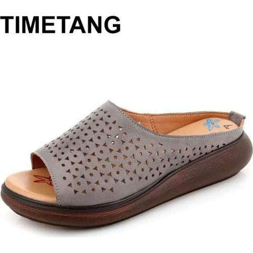 TIMETANG summer new genuine leather soft bottom womens slipper retro leisure comfortable sandals thick bottom non-slip shoes