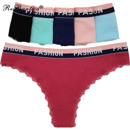 Womens Cotton G-String Thong Sexy Panties for Women String Briefs Underwear Intimate Lingerie Ladies T-back Panty 5 Pcs/set