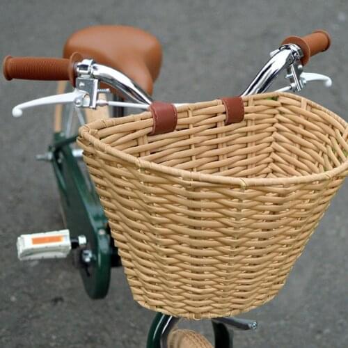 Rattan Bicycle Basket D-shaped Bike Front Handbar Basket Hand-Woven Shopping Basket Folk Craftsmanship Bicycle Storage Basket