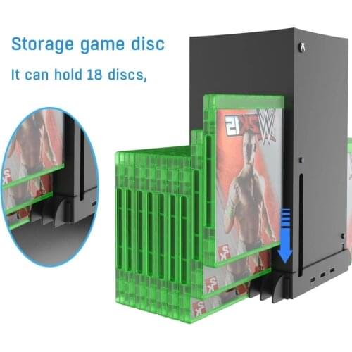 LED Indicator XSX Vertical Stand 4 Cooler Base Cooling Fan and 18 Game Disc Storage & 3 USB Port Hub for XBox Series X Console