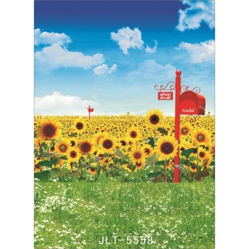 Background for Photos Sunflowers Blue Sky Natural Scence Computer Printed Vinyl Photography Backdrop Photocall for Weddings