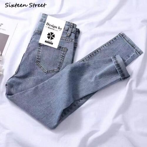 Vintage Blue Denim Jeans for Woman High Waisted Elastic Jeans Clothes Woman Korean Business Denim Mom Pencil Pants Female