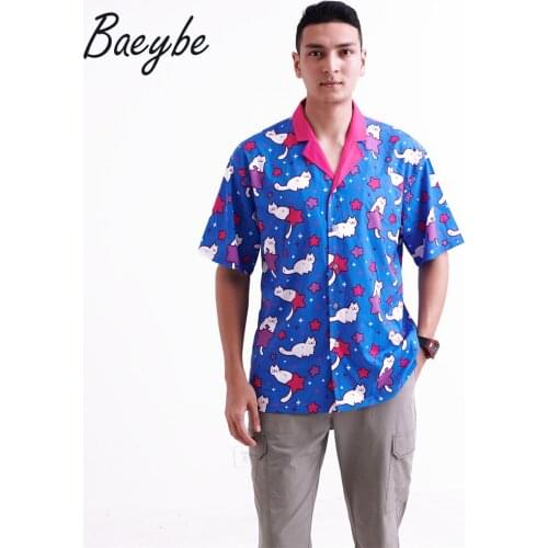 High quality cute cat anime cartoon camisa masculina casual hawaiian mens shirts printed dropshipping wholesale free shipping