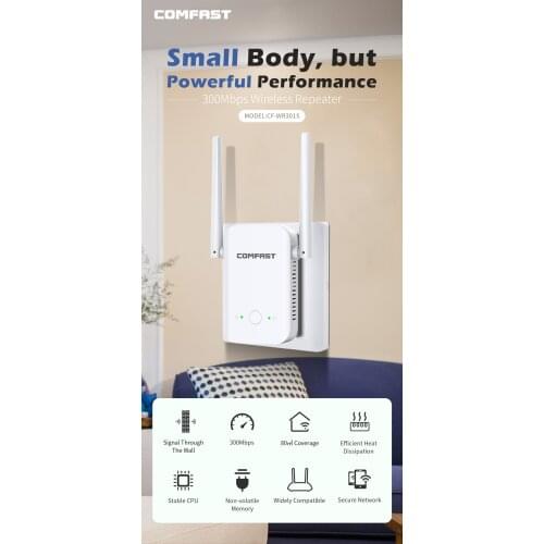 COMFAST WiFi Repeater 300M Wi Fi Router Expander Network Wifi Extender 2 Antenna for Router Wi-Fi Long Range Signal Amplifier