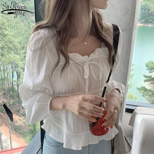 Spring Linen Cotton Embroidery Lace Shirt Top Female Long Sleeve Plus Size Women Blouses Casual White Lace Up Blouse Women 11700