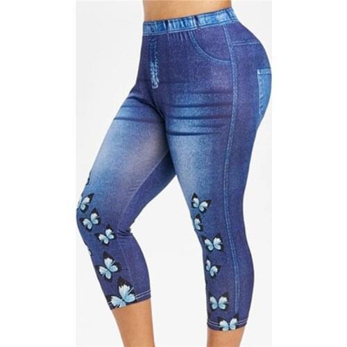 2021 New Butterfly Print Leggings Women Legging Imitation Cowboy New Leggins Elasticity Slim Cropped Pants
