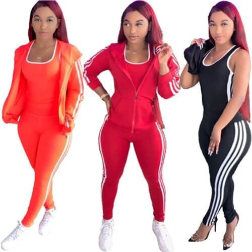 FNOCE Cross-border Foreign Trade Autumn And Winter New Style Womens long-sleeved Tight Three-piece Womens sports Suit
