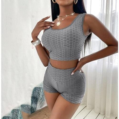 Knitted Womens Shorts Two Pieces Sets Summer Sleeveless Crop Tops Sport Female Tank Suit Streetwear Casual Lady Short Pants Set
