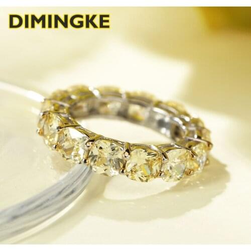 DIMINGKE Gorgeous Yellow High Carbon Diamond Wedding Ring for Women 100%-S925 Sterling Silver Cocktail Party Fine Jewelry