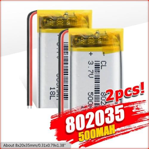 1/2/4 Pcs 802035 500mAh Lithium Polymer Batteries For MP3 MP4 MP5 GPS Smart Watch 3.7V 500mAh 802035 Lipo Li-polymer Battery