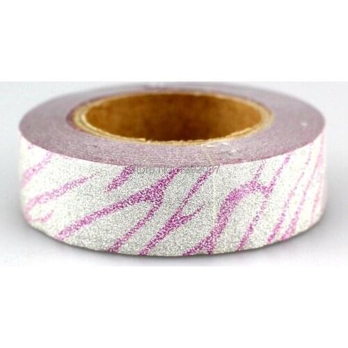 1PCS 15mm*10m Pink Zebra Pattern Glitter Tape Decorative Washi Tape Paper Scrapbooking Adhesive Tapes for Photo Album Stationery